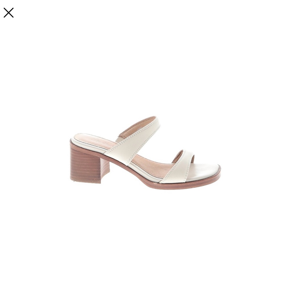 Elegant Madewell Cream Leather Sandals with Brown Bolck Heel